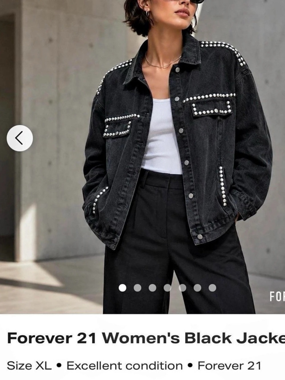 Forever 21 Studded Denim Trucker Jacket Black Size Medium oversized sirver studd